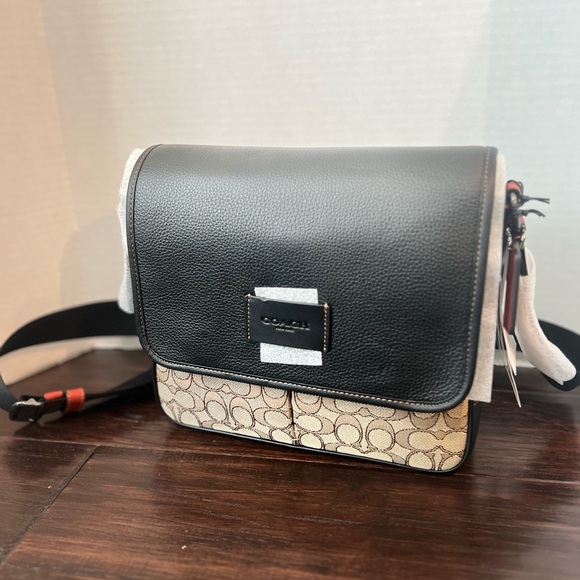 COACH Black and Brown Spring Map Messenger Bag in Signature Jacquard - Picture 1 of 6